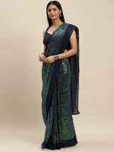 Indiano Tradizionale Vestito da Festa (Mitera) Blu Navy Paillettes Puro Crespo - £38.91 GBP