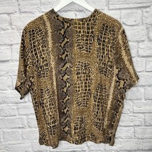 Vintage S.L.B. Womens L Silk Short Sleeve Blouse Brown Animal Print Snake Croc  - £18.47 GBP