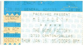Vintage Megadeth Ticket Stub January 19 1995 Dallas Texas Bomb Factory - $24.74