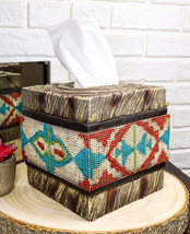 Rustic Western Turquoise Aztec Tribal Pattern Faux Wood Tissue Box Cover Decor - £24.12 GBP