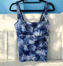 Lands End Navy Blue White Tie Dye Palms Square Neck SIZE 14L Tankini Swi... - $25.69