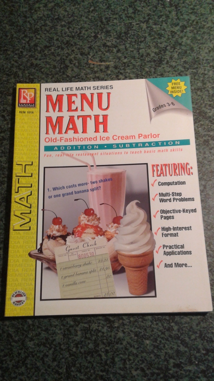 MENU MATH OLD FASHIONED ICE CREAM PARLOR, ADDITION * SUBTRACTION, GRADES... - $10.99