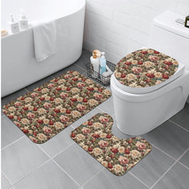 Rustic Roses 3 Piece Bath Room Mat and Cover Set - £31.45 GBP
