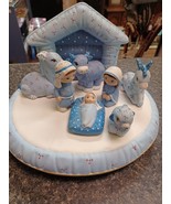 Kimple Mold Hand Painted Quilted Ceramic Christmas Nativity Set - $24.74