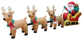 USED 12 Foot Long Christmas Inflatable Santa Claus Reindeer on Sleigh Decoration - $74.25