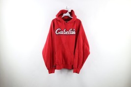 Vintage 90s Cabelas Mens XL Distressed Script Spell Out Hoodie Sweatshirt Red - £38.24 GBP
