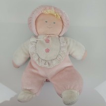Eden 10" Soft Pink Velour Doll Blond Hair Lace Trimmed Bib - £17.52 GBP