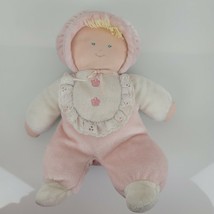 Eden 10" Soft Pink Velour Doll Blond Hair Lace Trimmed Bib - $22.27