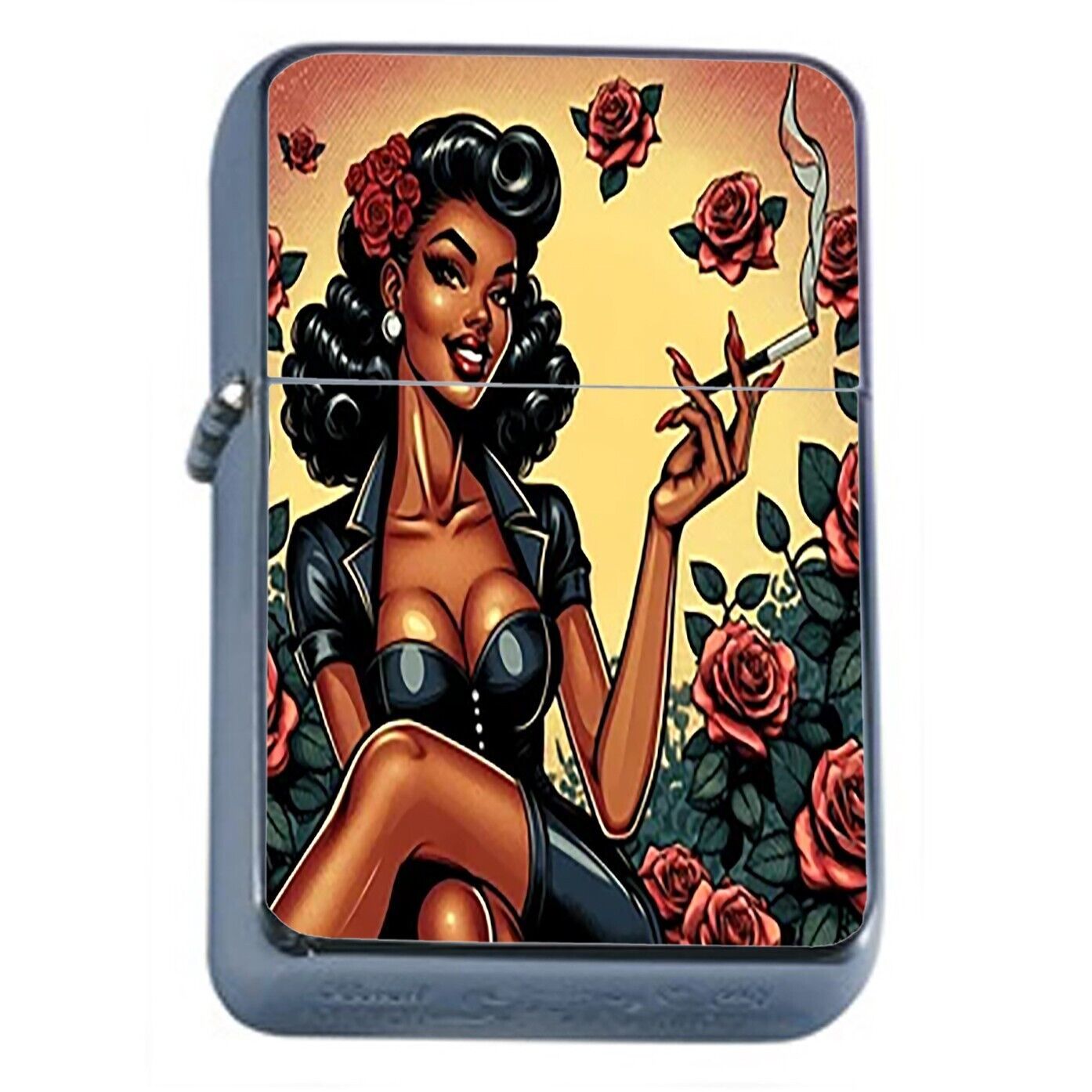 Oil Lighter Smoking Pin Up Vintage Illustration Roses - $14.80