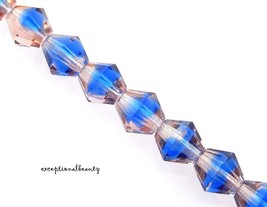 25 Two Tone Pink Blue Czech Fire Polished Glass Faceted 8mm Bicone Beads - £3.94 GBP