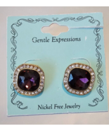 Gentle Expressions Stud Back Earrings Silver Purple Gemstones W Clear Rh... - $262.36 MXN