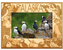 Alaska with Puffin Birds Laser Engraved Wood Picture Frame (5 x 7) - £24.71 GBP