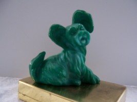 Vintage Czech Malachite Green Crystal Terrier Dog Figurine 3.5&quot;W X 3.5&quot;H X 2&quot;D - £50.76 GBP