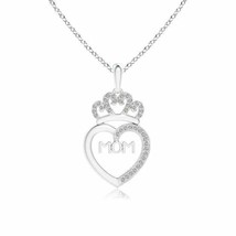 ANGARA 0.11ctw Diamond Crown &quot;MOM&quot; Heart Pendant Necklace in 14K Gold (KI3) - £339.87 GBP