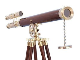 Nautical Floor Standing Solid Brass/Leather Griffith Astro Telescope 64&quot; - £148.47 GBP