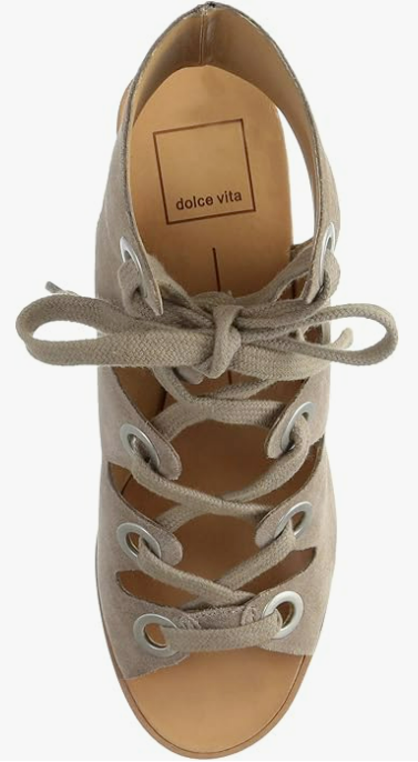 Dolce Vita Lei Taupe Wildleder Wedge Sandalen Mit Schnürung Holzabsatz Damen NIB Item image 4