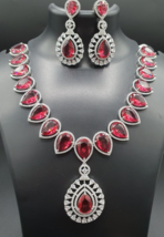 Indian Bollywood Style 18k White Gold Filled Necklace Ruby Stone CZ Jewelry Set - £105.18 GBP