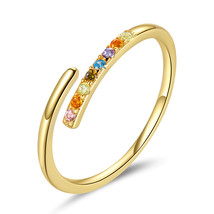 Simple 925 Silver Open Rainbow Zircon Ring White Crystal Adjustable Ring for Wom - $17.78