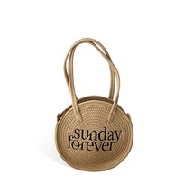 2022 new korean version of the niche ins net red shoulder bag round letter straw bag thumb200