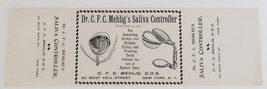 Vintage Early 1900&#39;s Dr. C.F.C. Mehlig&#39;s Saliva Controller Advertising B... - $9.99