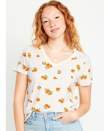Old Navy Women&#39;s Slub Knit V Neck T Shirt Size X-LARGE White W Sunflower... - $18.37
