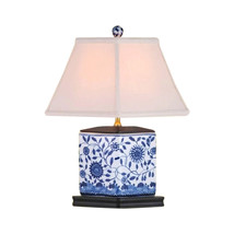 Beautiful Blue and White Porcelain Diamond Shaped Table Lamp Floral 16.5&quot; - £140.94 GBP