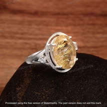 Natural Golden Rutile Quartz Ring 925 Sterling Silver Handmade Engagement Ring - £55.04 GBP