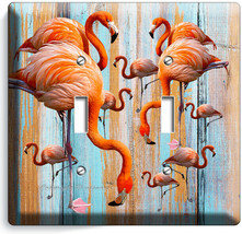 Tropical Pink Flamingo Worn Out Wood 2 Gang Light Switch Wall Plates Room Decor - £11.14 GBP