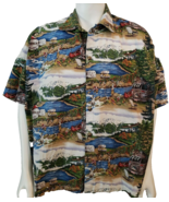 Camping Print Shirt Mens 2XL Cotton Scenic Lake Campground Short Sleeve ... - $273.76 MXN