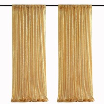 Gold Sequin Backdrop Curtain Panels Stage 2 Pieces 2Ftx8Ft Wedding Party... - $32.99