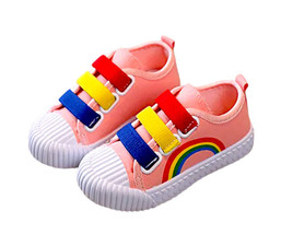 Kid&#39;s Boy Girl Canvas Sneakers Rainbow Hook Loop Flat Shoes Comfort Breathable - £16.94 GBP