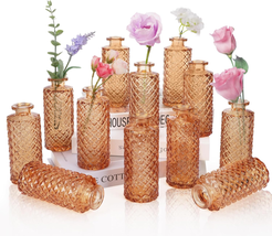 Glass Bud Vases 12Pcs, Modern Farmhouse Decor, Amber Bud Vases in Bulk, Mini Flo - £27.82 GBP