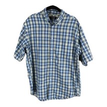 Roundtree &amp; York Mens Shirt Size Medium M Blue Plaid Button Up Short Sleeve  - £14.50 GBP