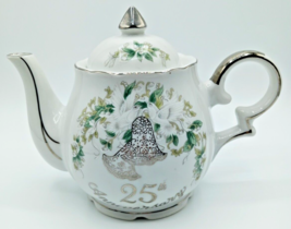 Vintage Lefton China 25th Silver Anniversary Teapot with Music Box Tested-Works - £23.84 GBP