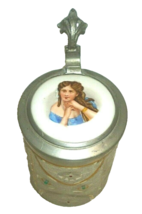 1920s Charming Lady in Blue Art Deco Lidded German Beer Glass Seidel - £97.93 GBP
