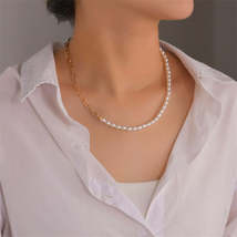Pearl &amp; 18K Gold-Plated Chain Link Necklace - £10.38 GBP