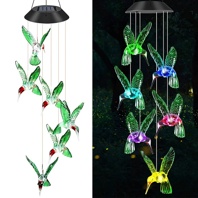 Color Changing Solar Power Wind Chime Hummingbird  Waterproof Outdoor Christmas  - £60.85 GBP
