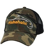 Fishoholic Snapback Baseball Fishing Hat. Embroidered Logo. Mesh Back w&#39;... - £14.68 GBP