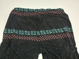 LuLaRoe Tall &amp; Curvy Leggings Black With Blue &amp; Pink Design - $10.88