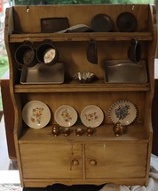 Vintage wall shelf loaded with  23 miniatures dishes. - £55.02 GBP