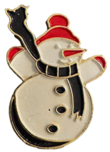 Christmas Snowman Pin Brooch Winter Holidays Red Hat Black Scarf Jewelry 2 Inch - £3.93 GBP