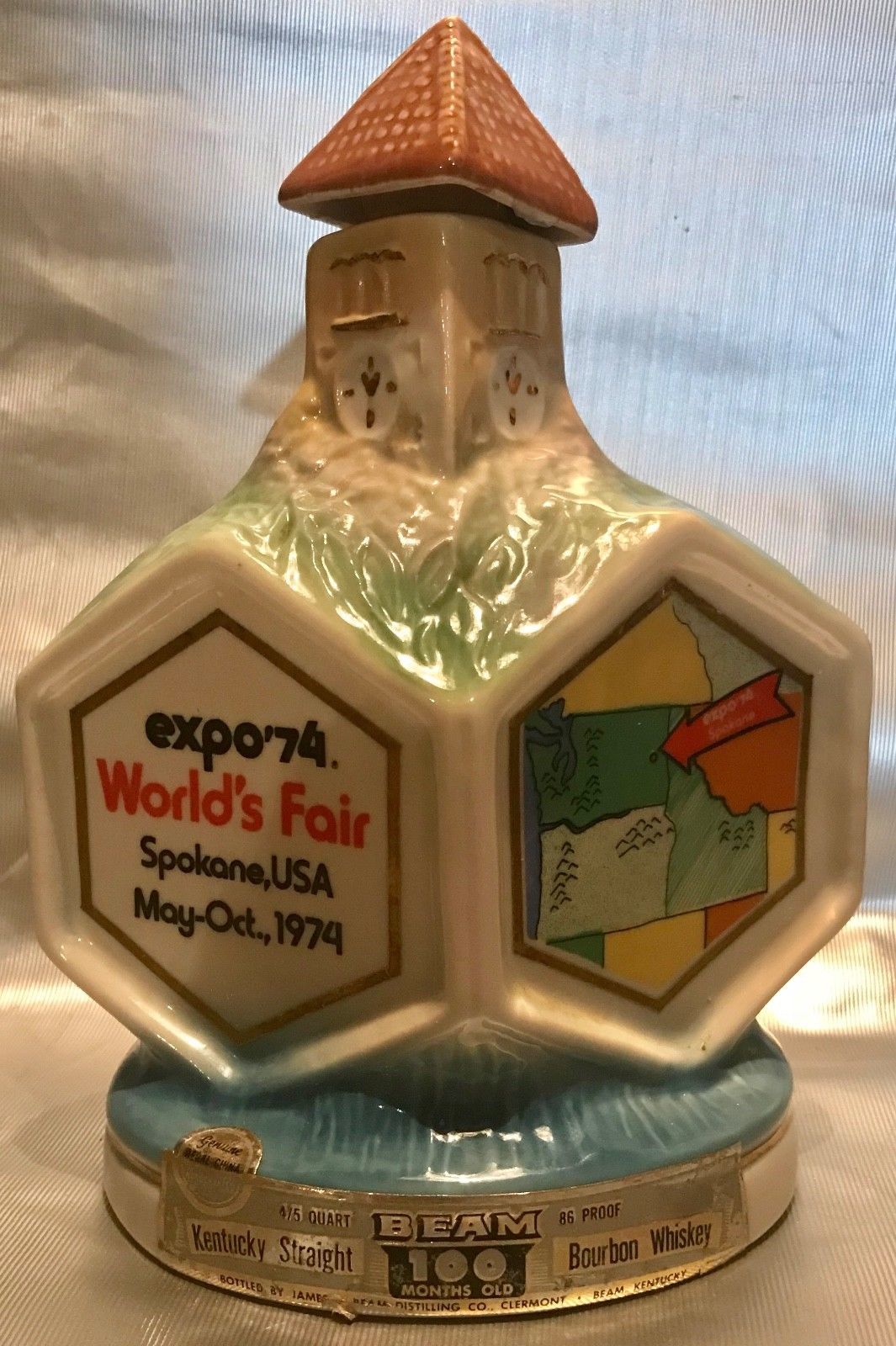 Primary image for Jim Beam WORLD'S FAIR EXPO 74 100 Month Old Whiskey Decanter - Spokane WA 1974