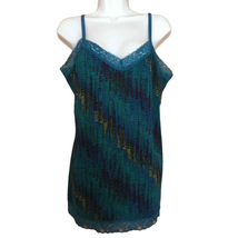 Fashion Bug Green &amp; Blue Abstract Cami Tank Top Lace Trimmed Size L - £21.98 GBP