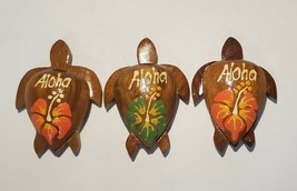 Hawaiian Design Wooden Turtle Honu Flower Refrigerator Kitchen Magnet (2 Pcs) - £3.90 GBP+