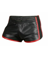 MEN&#39;S REAL LAMBS LEATHER BLACK &amp; RED SHORTS Club wear Genuine - $147.07 CAD