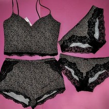 Victoria&#39;s Secret M PJ SET TANK+SHORTS+L panty lot ANIMAL PRINT lace bla... - $98.99