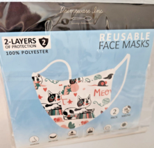 Primeware Mask Cats Meow Design Adult 2 pack 2 layers 100 % Polyester Washable - £10.28 GBP