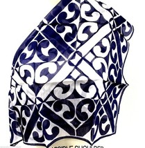 VTG Scarf 27&quot; Square Blue White Geometric Pattern Never Used Japan Poly ... - $17.82