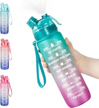 32 oz Motivational Water Bottle with Time Marker Water Bottle with Spray Mist Le - £28.04 GBP
