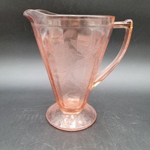 Vintage Floral Poinsettia Pink Depression Glass Footed Pitcher By Jeannette - £19.87 GBP